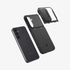 ACS05639 - Galaxy S23 Ultra Case Optik Armor in black showing the back with lens protector slot open